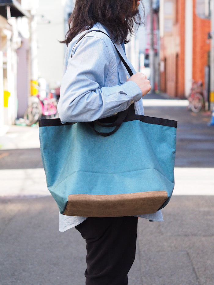 Tote Bag Nylon Oxford with Cow Suede