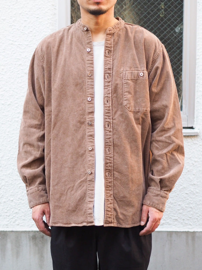 Band Collar Shirt Cotton Corduroy Bengala Mud Dyed