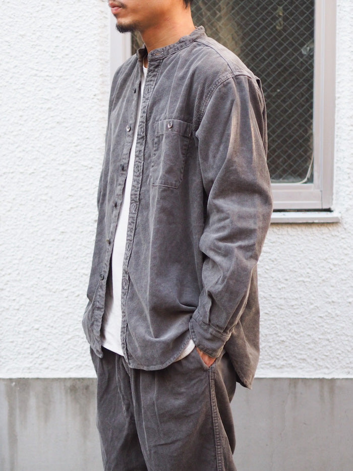 Band Collar Shirt Cotton Corduroy Bengala Mud Dyed