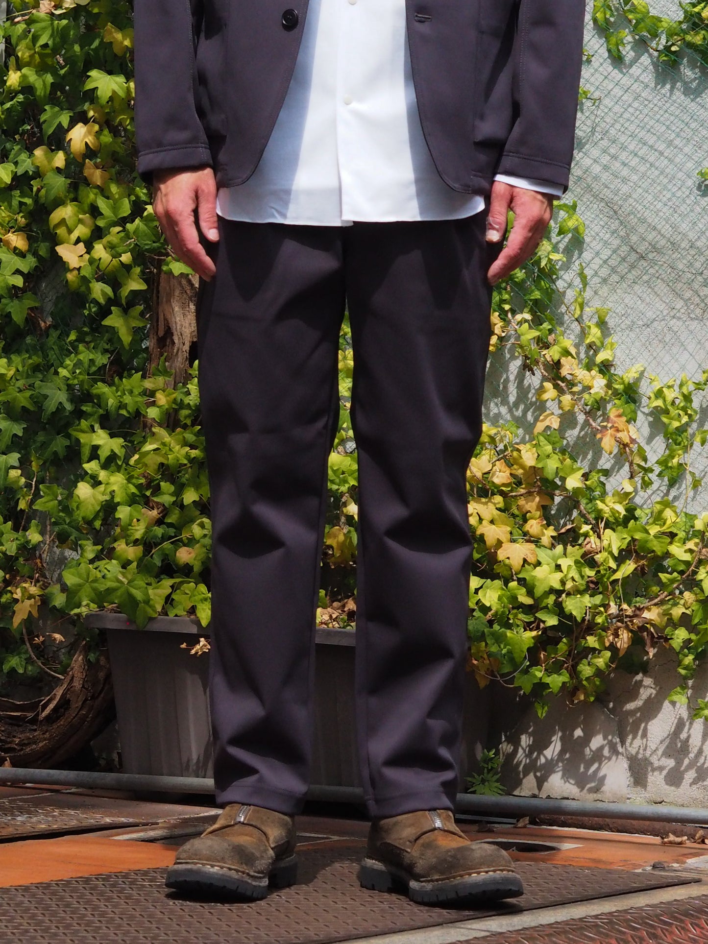 Solid Double-Knit Tapered Pants